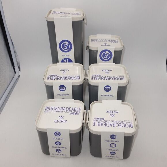 NEW Set of 6 Astrik Biodegradable Plastic Dry Storage Containers Canisters Gray - Picture 3 of 8